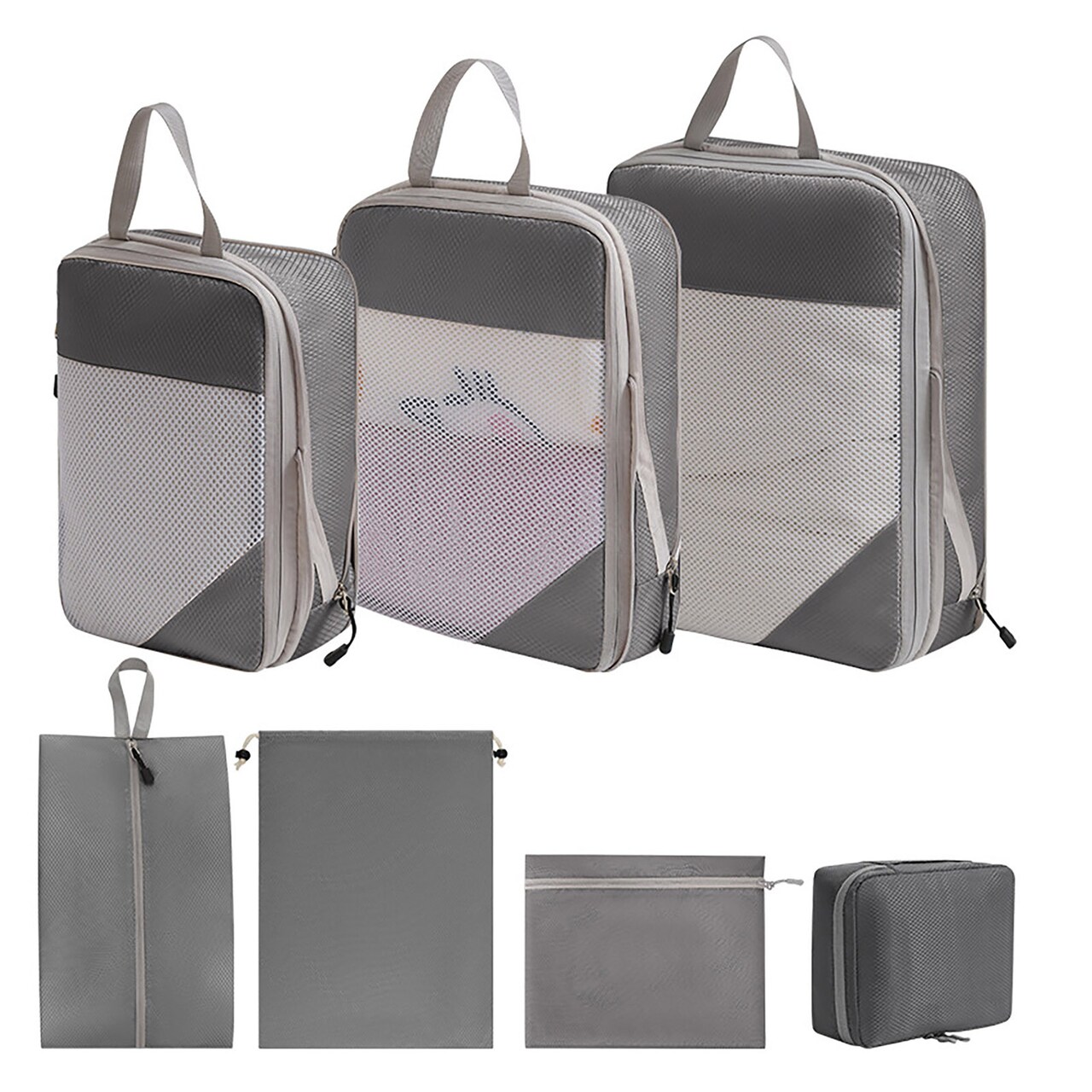 7Pcs Compression Travel Bag With Handle Dual Zipper Design Large Capacity Waterproof Fabric Toiletry Bag Shoe Storage